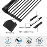 EMBATHER Roll Up Dish Drying Rack Over The Sink, 17.5'' x 11.2'' Dish Drying Rack for Kitchen Counter, Multipurpose Silicone Wrapped Foldable Kitchen Drainer Rack, Anti-Slip, Black