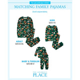 The Children's Place Baby Kids 2 Piece Family Matching, Holiday Pajama Sets, Cotton, Green Christmas Woodland Animals