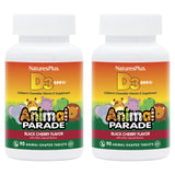 Natures Plus Animal Parade Vitamin D3 Children’s Chewables - Black Cherry Flavor - 90 Animal-Shaped Tablets, Pack of 2 - Gluten Free, Vegetarian, Hypoallergenic - 180 Total Servings