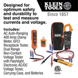 Klein Tools IR5 Dual Laser 12:1 Infrared Thermometer Digital Backlit & CL120VP Electrical Voltage Test Kit with Clamp Meter, Three Testers, Test Leads, Pouch and Batteries