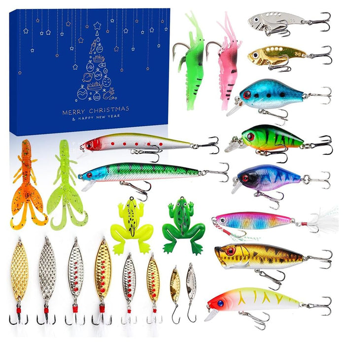 Fishing Advent Calendar, Fishing Christmas Countdown, 24 Days Fishing Lure Set, 2024 Xmas Surprise Gift for Fishing Lover Fisher Adult Men Teen Boys Father Boyfriend Grandpa (Style B)