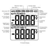 K/J Type Thermocouple Dual Channel Thermometer, T1-T2 Channel Temperature Measurement Wide Range Digital Thermometer with Backlight and Thermocouple Temperature Compensation