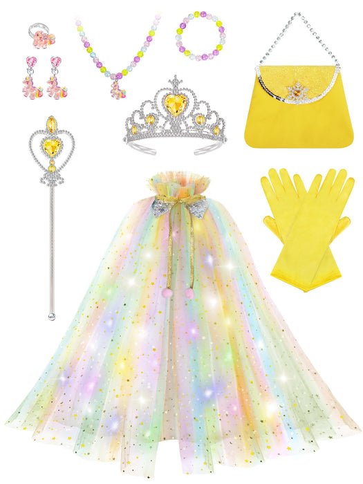 Popsunny Light Up Princess Dress Up Cape Costume for Girls 3 4 5 6 Years Old, Kids Birthday Christmas Halloween Party Gift Yellow