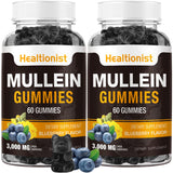 Healtionist 2 Pack Sugar Free Mullein Gummies - Lung Cleanse, 3000MG Mullein Supplement for Respiratory, Organic Mullein Drops with Quercetin & Bromelain for Lung, Digestive Health & Immune 120ct