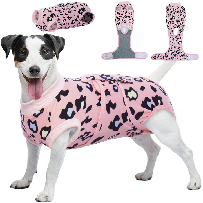 Kuoser Dog Surgery Suit Female Spay Onesie for Dogs, Soft Dog Recovery Suit Male for Neuter, Pet Leopard Printed Surgery Shirt Dog Body Suits After Surgery Wear, Dog Cone Alternative Surgical Onesies