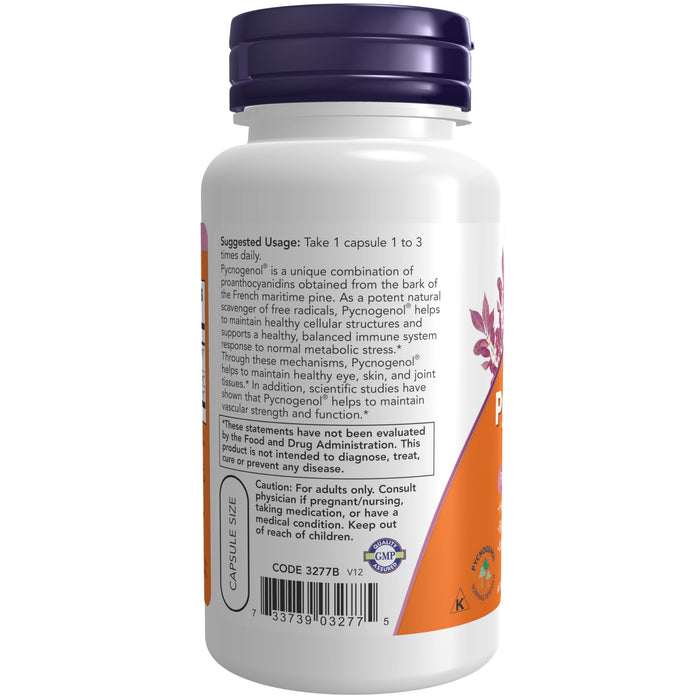 NOW Supplements, Pycnogenol 60 mg (a Unique Combo of Proanthocyanidins from French Maritime Pine) with Acerola & Rutin Powder, 50 Veg Capsules