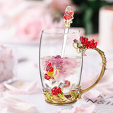 OEAGO Gifts for Women Mom Mothers Valentines Day Tea Cup Best Birthday Butterfly Rose Gifts for Her from Daughter Son Glass Coffee Christmas Enamels Mug Lead-Free with Spoon Set