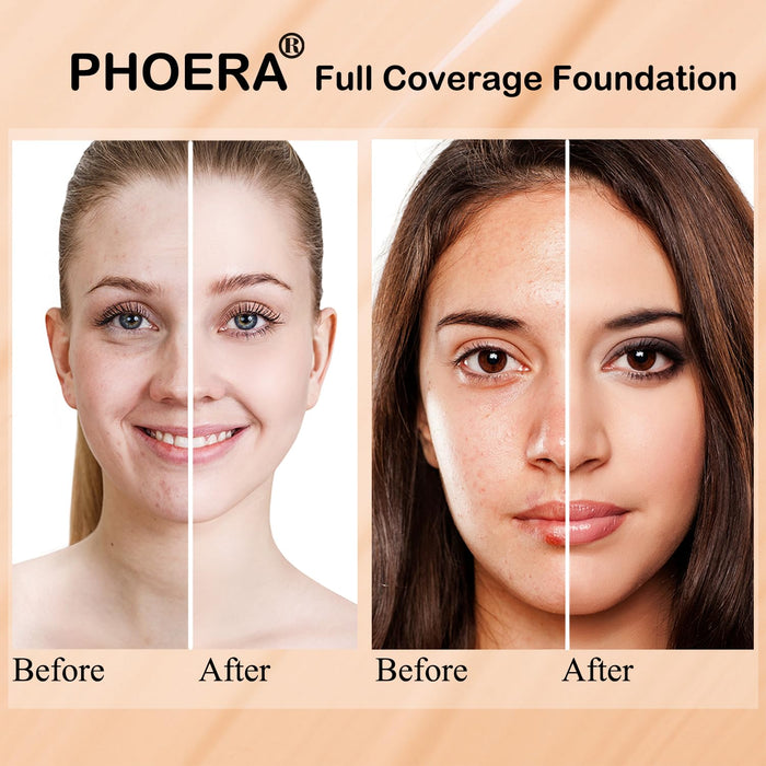 PHOERA® Full Coverage Foundation Soft Matte Oil Control Concealer 30ml Flawless Cream Smooth Long Lasting… (102 NUDE..)