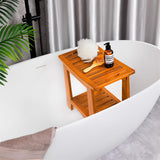 NNN Teak Shower Bench Seat with Handle 21 Inch/Teak Wood Shower Stool with Shelf/Wooden Bathroom Spa Bathing Stool/Waterproof, Indoor and Outdoor Use,Patented Design.