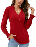 Red Christmas Blouse for Women Dressy Casual V Neck Long Seleeve Tunic Tops Womens Trendy Fashion 2024 Red L