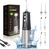 Bezvoi Water Dental Flosser Teeth Pick: 5 Modes Cordless Oral Irrigator, 300ML Tank Portable USB C Rechargeable Water Flossing with IPX7 Waterproof & 6 Jet Tips for Home Travle (Black)