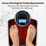 EILISON Highly Advance 2-in-1 Digital & Analog Weighing Scale for Body Weight-400lbs, 4 High Precison GX Sensor Accurate, Thick Tempered Glass, Extra Large Display (Red)