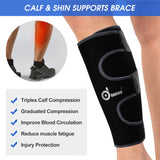 Odoland Calf Compression Sleeve Calf Brace for Calf Pain Relief Strain, Sprain, Tennis Leg and Calf Injury - Guard Leg and Adjustable Shin Splints Support for Sport Recovery Fitness and Running