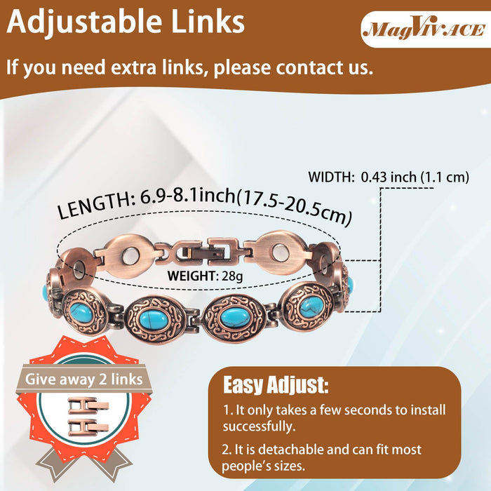 MagVIVACE Copper Bracelet for Women for Arthritis and Joint, Pure Solid Copper Lymph Detox Magnetic Therapy Bangle, Copper Jewelry, 3500 Gauss Magnet