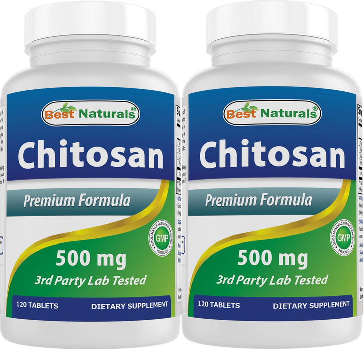 #1 Chitosan 500mg 120 Tablets by Best Naturals - Supports fat absorbing action - Manufactured in a USA Based GMP Certified Facility and Third Party Tested for Purity. Guaranteed!! pack of 2