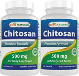 #1 Chitosan 500mg 120 Tablets by Best Naturals - Supports fat absorbing action - Manufactured in a USA Based GMP Certified Facility and Third Party Tested for Purity. Guaranteed!! pack of 2