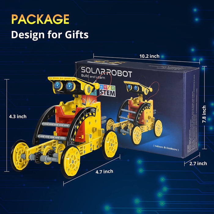 Solar Robot Kit for Kids Age 8-12, STEM Building Toys,12-in-1 Build Your Own Robot with Solar Panel & Battery Power, Science Engineering Christmas Birthday Idea Gifts for Boy Age 8 9 10 11 12