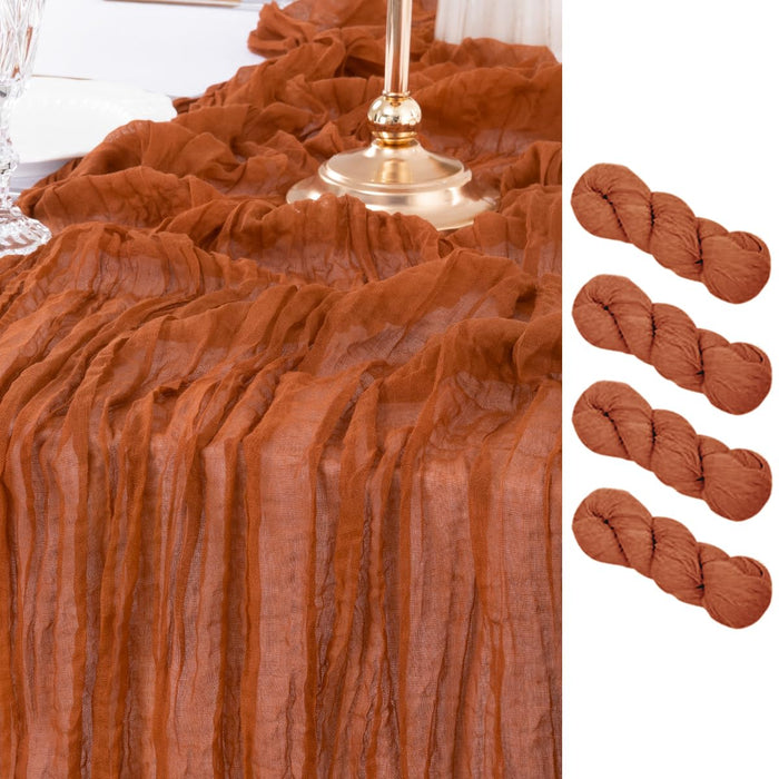 MLMW Fall Thanksgiving Table Runner Terracotta Cheesecloth Table Runner 13.3ft 4 Pack Burnt Orange Cheese Cloth Table Runner 160 inch Boho Gauze Table Runner for Wedding Party Fall Decor