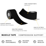 4 Pack Kinesiology Tape for Sports Athletes - 16 FT Waterproof Athletic Tape for The Knee, Elbow and Shoulder Muscles, etc.(5m X 5cm) (Black)