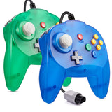 2 Pack Mini N64 Controller, kiwitatá Retro N64 Wired 64-bit Remote Game Upgraded Joystick Pad Controller for N64 Video Game Clear Blue & Green