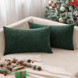 MIULEE Pack of 2 Green Christmas Throw Pillow Covers 12x20 Inch Soft Chenille Pillow Covers for Sofa Living Room Couch Solid Dyed Cases