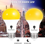 4 Pack LED Dusk to Dawn A19 Bug Light Bulbs, Yellow Bulb, Amber Light with Automatic Sensor Bulb, LED Porch Lights Security Outdoor Bulb, Auto on/Off, 2000K E26, 500 Lumens (4 Pack - Yellow)