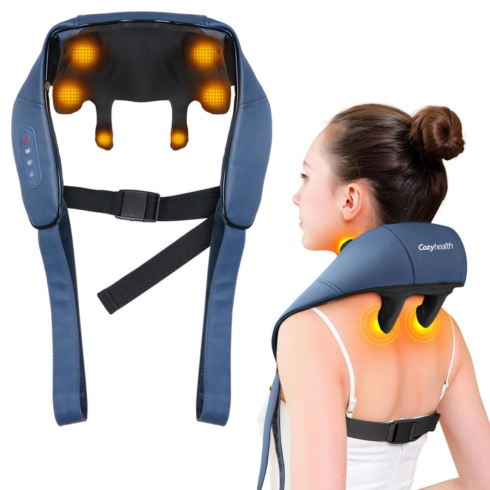 Cozyhealth Neck Massager for Neck and Shoulder with Heat, Shiatsu Neck and Upper Back Massager, Portable Cordless Electric 4D Kneading Neck Massager for Pain Relief Deep Tissue (Dark Blue)