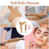 Lymphatic Drainage Massager, 3-in-1 Wood Therapy Massage Tools, Maderoterapia Kit Roller Gua Sha for Back and Muscle Pain Relief, Wood Therapy Tools for Body Shaping, Contouring, Anti-Cellulite