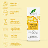 Dr Organic Vitamin E Pure Oil, Hydrating, Essential Oil, All Skin Types, Natural, Vegan, Cruelty-Free, Paraben & SLS-Free, Certified Organic, 50ml, Packaging may vary