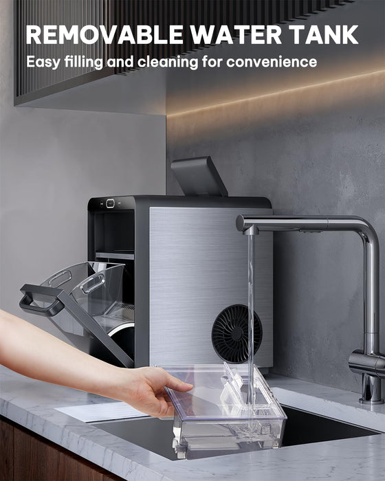 Silonn Nugget Ice Maker Countertop, Crushed Ice Maker & Pebble Ice Machine Produces 44lbs/24h with Front Pull-Out Water Tank & Removable Basket for Home/Kitchen, Stainless Steel