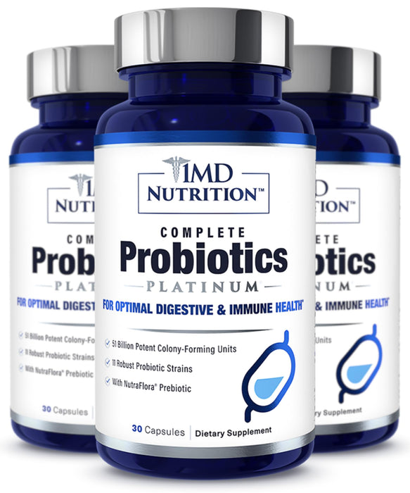 1MD Complete Probiotics Platinum | Supports Digestive Health | with Nourishing Prebiotics, 51 Billion Live CFU, 11 Strains, Dairy-Free | 30 Vegetable Capsules (3-Pack)