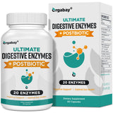 Orgabay Digestive Enzymes 1000mg with Postbiotics, 20 Enzyme Blend for Bloating, Optimal Digestion and Gut Function, 60 Veggie Capsules