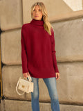 LILLUSORY Women's Christmas Red Turtleneck Oversized Holiday Tunic Fall Winter Sweaters Dress 2024 Batwing Pullover Knit Tops