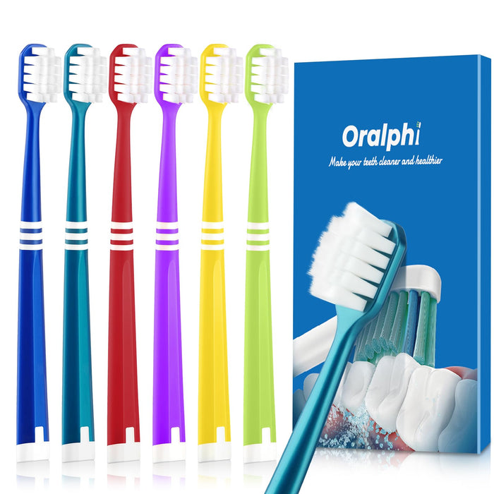 Oralphi Extra Soft Toothbrush for Sensitive Gums, Wide Head Soft Bristle Toothbrush with 10000 Soft Flossing Micro Nano Bristles for Adults, Pregnant Women, Elderly, Braces(6 Colors Set)