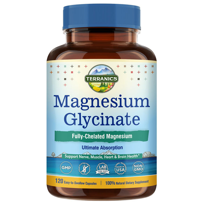 Terranics Magnesium Glycinate 545mg, 120 Capsules, 70mg of Elemental Magnesium per Mini Capsule, Better Absorption, Muscle, Vegan, Non-GMO