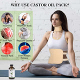 YBHMO Organic Castor Oil Cold Pressed Glass Bottle (8fl.oz/237ml), Castor Oil Pack Wrap Organic Cotton for Liver Wastes Release, Inflammation and Relieve Pain