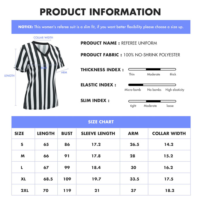 redgino Women's Referee Shirt Black & White Stripe Costume Short Sleeve Football Soccer Basketball Umpire Jersey Christmas M