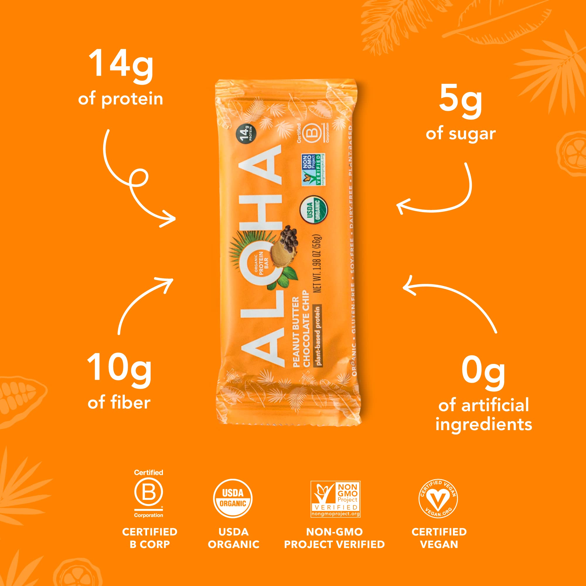 ALOHA Organic Plant Based Protein Bars Peanut Butter Chocolate Chip