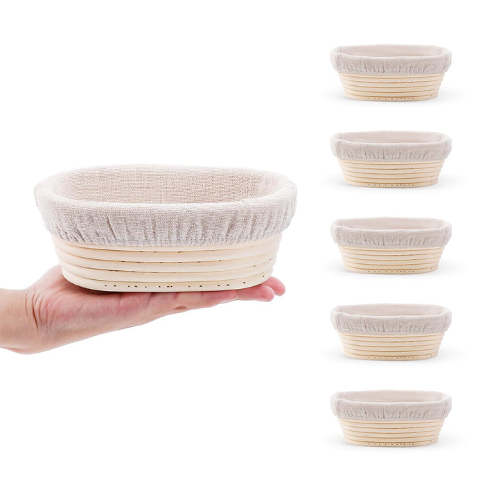 DOYOLLA Mini Oval Proofing Set (6.5inch, set of 5), Sourdough Proofing Baskets Bread Dough Rising Bowls w/Liners for Home Sourdough Bakers Baking