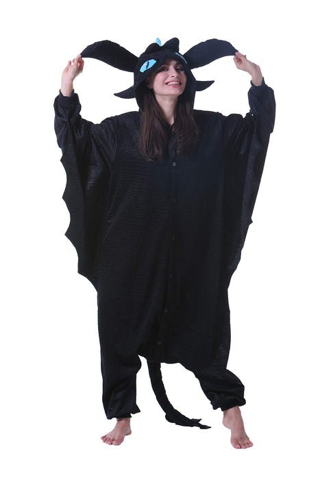 DarkCom Unisex Adult Animal Halloween Costume Cosplay Black Dragon Onesie One Piece Christmas Pajamas Sleepwear Medium