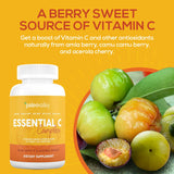 PALEOVALLEY Essential C Complex - Vitamin C Supplement for Immune Support - 1 Pack, 450mg - Organic Superfoods Unripe Acerola Cherry, Camu Camu, Amla Berry - No Synthetic Ascorbic Acid