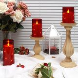 NURADA Flickering Flameless Candles: Built-in Star String Lights Battery Operated LED Pillar Candles with Remote and Timer Romantic Decorations for Wedding Party Christmas Halloween - Red 3 Pack