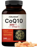 CoQ10 (Ubiquinone) 300mg with Omega 3 Fatty Acids, 240 Capsules | Stable High Absorption Form – Antioxidant Support for Heart & Energy Health – Extra Strength Coenzyme Q10 Supplement