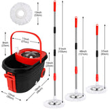 Mop and Bucket Set, 360° Spin Mop and Bucket with Wringer Set on Wheels with 3 Microfiber Mop Refills, Stainless Steel 61" Extended Handle Spinning Mop Bucket System for Floor Cleaning