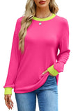 WIHOLL Christmas Shirts for Women Casual Long Sleeve Tunic Tops Color Block Sweatshirt Hot Pink L