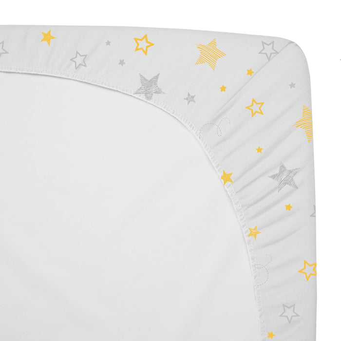 American Baby Company 3 Pack 100% Natural Cotton Fitted Mini Crib Sheets 38"x24"-Soft & Breathable Small Nesting Portable Sheets,Fits Pack N Play Mattress,Gold/Gold Stars/White,for Boy & Girl