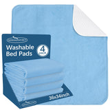 Waterproof Incontinence Bed Pads 34'' x 36'' (Pack of 4), Washable Underpad Chuck Pads for Bed, Reusable Pee Pads for Adults, Elderly, Kids, Toddler and Pets, Blue