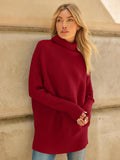 LILLUSORY Women's Christmas Red Turtleneck Oversized Holiday Tunic Fall Winter Sweaters Dress 2024 Batwing Pullover Knit Tops