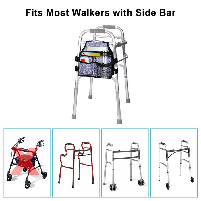 supregear Side Walker Bag, Walker Accessories Bag w/Cup Holder, Folding Walker Basket Waterproof Walker Organizer Caddy Pouch for Most Walker with Side Bar for Seniors, Elderly, Double Sided