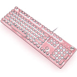 CC MALL Gaming Keyboard,Retro Punk Typewriter-Style, Blue Switches, White Backlight, USB Wired, for PC Laptop Desktop, Stylish Pink Mechanical Keyboard (Round Keycaps)